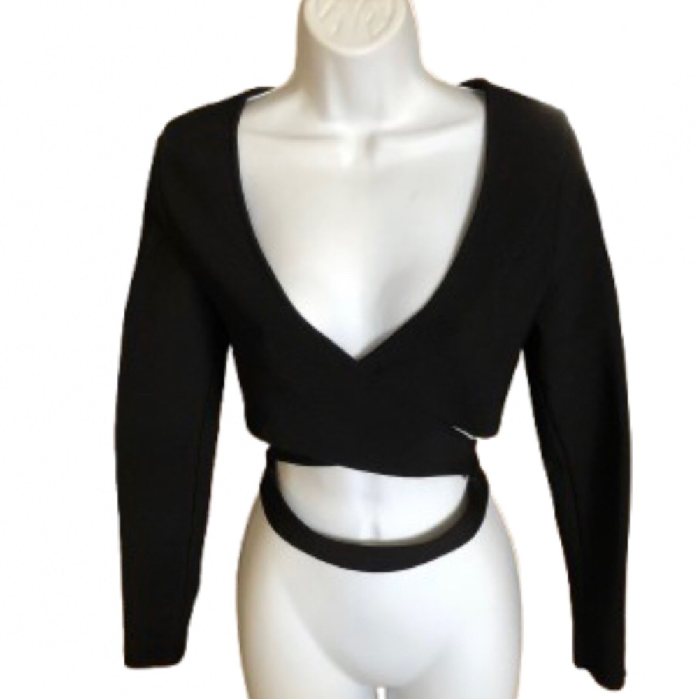 HOLT BLACK WRAP TOP/SHRUG •  DEEP V NECKLINE • TIES IN BACK • Sz M